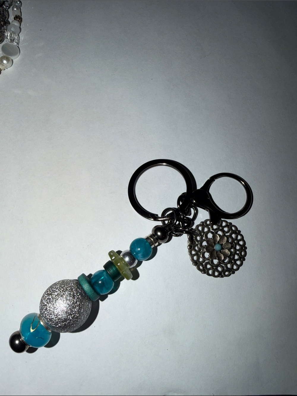 Turquoise Beaded Keychain with Charms